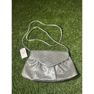Vintage Neiman Marcus Metallic Silver Woven Clutch - Tuck-Away Shoulder Strap